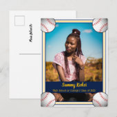 Baseball Navy & Gold Afstuderen Aankondigingskaart (Voorkant / Achterkant)