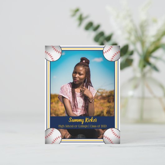 Baseball Navy & Gold Afstuderen Aankondigingskaart (Staand voorkant)