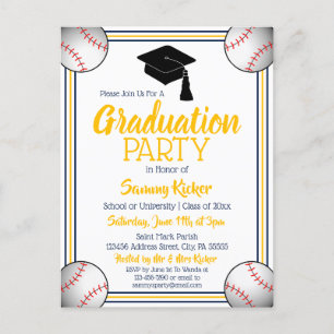 Baseball Navy & Gold Graduy Party Uitnodiging Briefkaart
