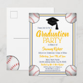 Baseball Navy & Gold Graduy Party Uitnodiging Briefkaart (Voorkant / Achterkant)