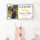 Baseball Navy & Gold One Photo Afstuderen Spandoek (Insitu)
