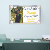 Baseball Navy & Gold One Photo Afstuderen Spandoek (Beurs)
