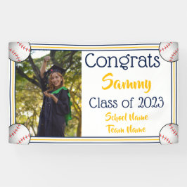 Baseball Navy & Gold One Photo Afstuderen Spandoek