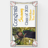 Baseball Navy & Gold One Photo Afstuderen Spandoek (Verticaal)