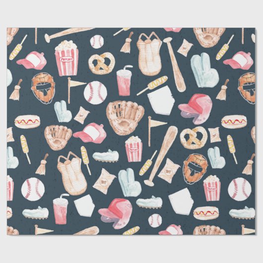 Baseball Navy Texture Cadeaupapier (Vlak)