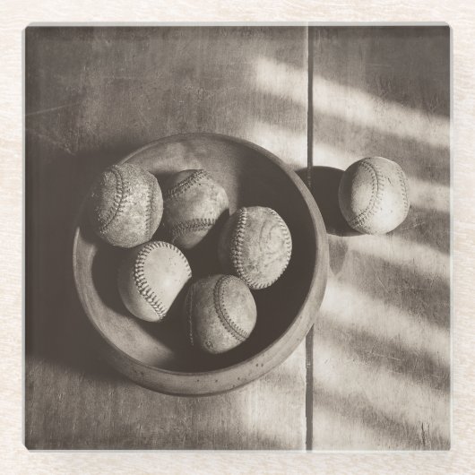 Baseball Nostalgia - Baseballen Glazen Onderzetter (Voorkant)