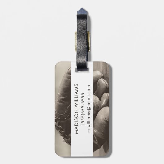 Baseball Nostalgia - Mitt en Baseball Bagagelabel (Achterkant verticaal)