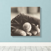 Baseball Nostalgia - Mitt en Baseball Canvas Afdruk (Insitu (Houten vloer))
