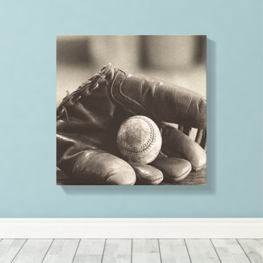 Baseball Nostalgia - Mitt en Baseball Canvas Afdruk (Insitu (Houten vloer))