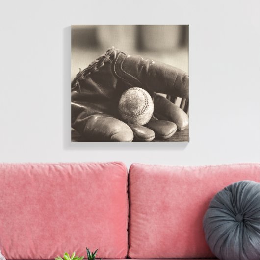 Baseball Nostalgia - Mitt en Baseball Canvas Afdruk (Insitu (Woonkamer))