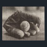 Baseball Nostalgia - Mitt en Baseball Puzzel<br><div class="desc">"Baseball Nostalgia I" door Judy B. Messer. Met een sepia-achtige foto van een honkbalmijt en honkbal.</div>