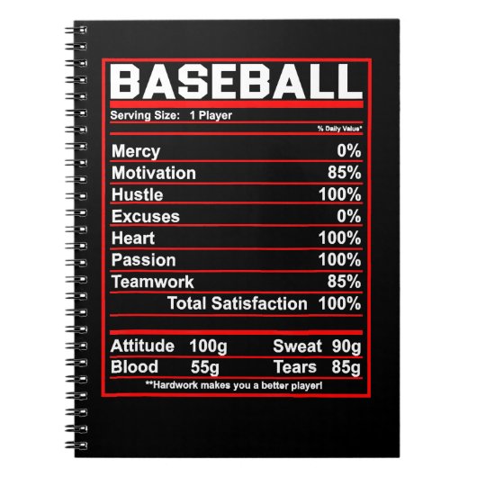 Baseball Nutrition Feit Coach or Player Notitieboek (Voorkant)