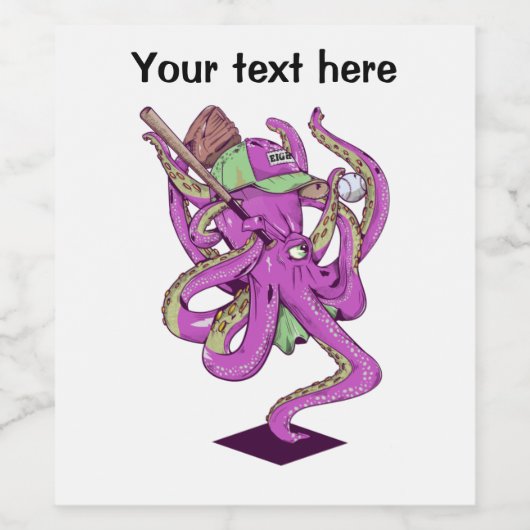 Baseball-octopus Wijn Etiket (Enkel label)