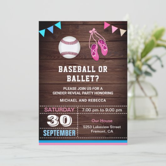 Baseball of Ballet Gender Rekalmeerpartij Kaart (Staand voorkant)