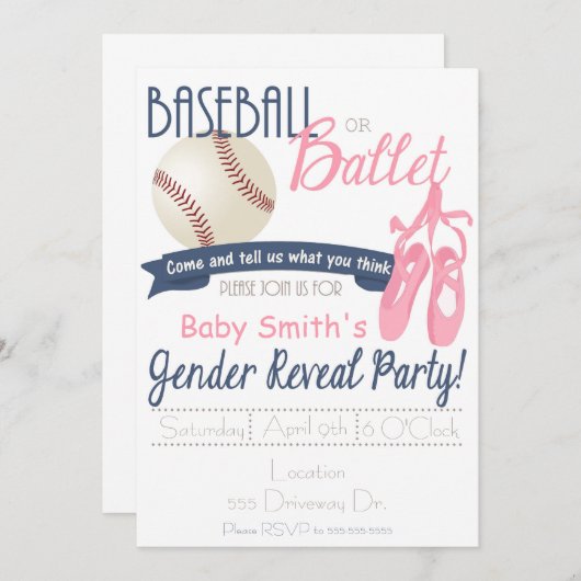 Baseball of Ballet Gender Reveal Kaarten (Voorkant / Achterkant)