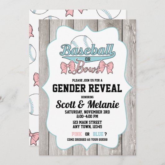 Baseball of Bows Gender onthulling Uitnodigingen (Voorkant / Achterkant)