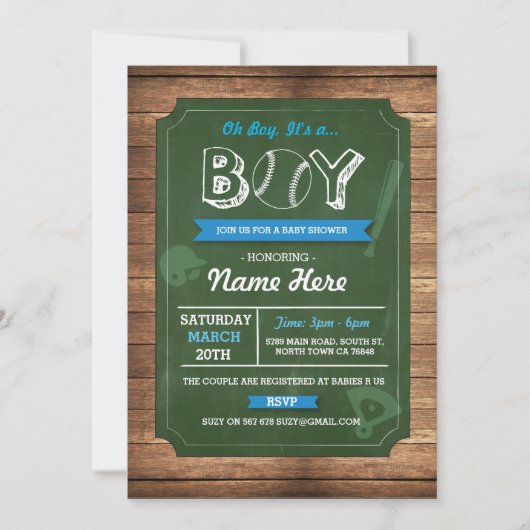 Baseball Oh Boy Baby shower Sports Invite Kaart (Voorkant)