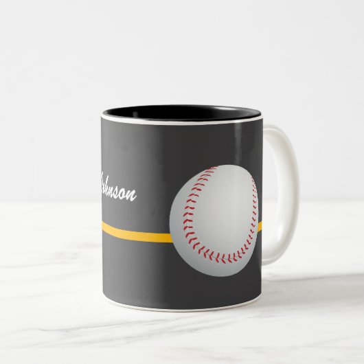 Baseball on a dark gray Background personalize Tweekleurige Koffiemok (Voorkant rechts)