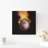 Baseball on Fire Wall Clock Vierkante Klok (Huis)