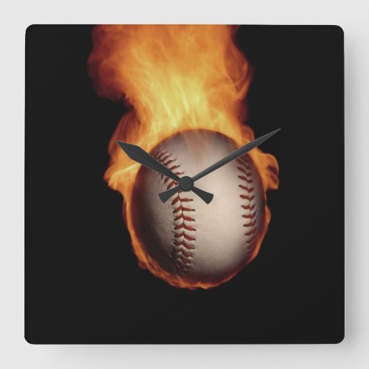 Baseball on Fire Wall Clock Vierkante Klok (Voorkant)