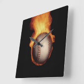 Baseball on Fire Wall Clock Vierkante Klok (Hoek)