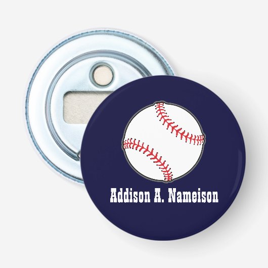 Baseball on Navy Blue Name Sports Room Button Flesopener (Voorkant)