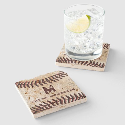  Baseball Onderzetter Uw monogram en naam (Zijkant)