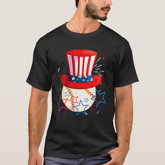 Baseball oom Sam 4 juli haalt Amerikaanse vlag T-shirt (Voorkant)