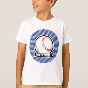 Baseball op blauwe en witte strepen t-shirt