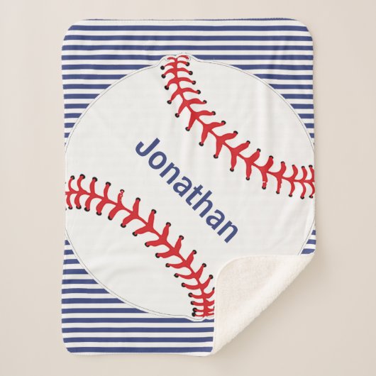 Baseball op Stripes Design Sherpa Blanket Sherpa Deken (Voorkant)