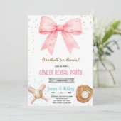 Baseball or Bows Gender Reveal invitation Kaart (Staand voorkant)