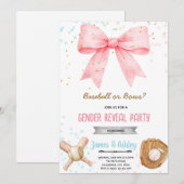 Baseball or Bows Gender Reveal invitation Kaart (Voorkant / Achterkant)