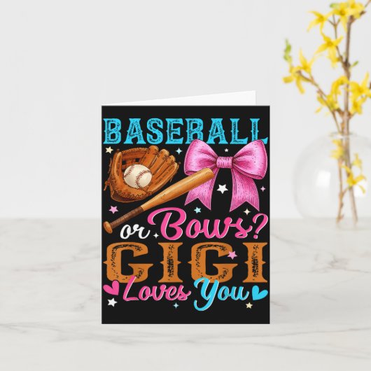 Baseball Or Bows Gigi Loves You Gender Reveal Baby Kaart (Gele Bloem)