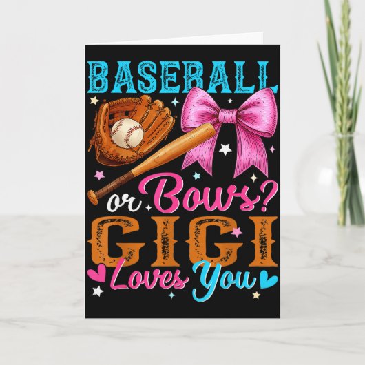 Baseball Or Bows Gigi Loves You Gender Reveal Baby Kaart (Voorkant)