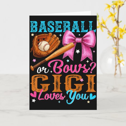 Baseball Or Bows Gigi Loves You Gender Reveal Baby Kaart (Gele Bloem)