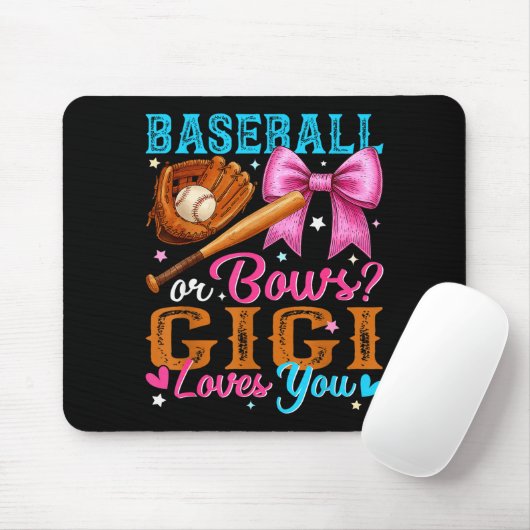Baseball Or Bows Gigi Loves You Gender Reveal Baby Muismat (Met muis)