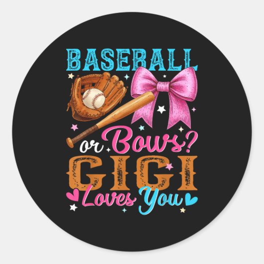 Baseball Or Bows Gigi Loves You Gender Reveal Baby Ronde Sticker (Voorkant)