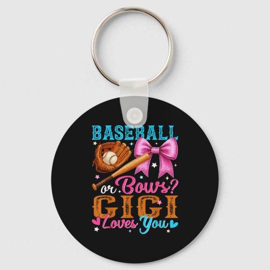 Baseball Or Bows Gigi Loves You Gender Reveal Baby Sleutelhanger (Voorkant)