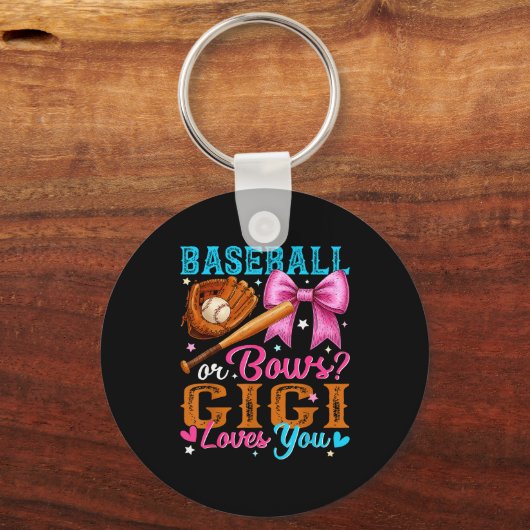 Baseball Or Bows Gigi Loves You Gender Reveal Baby Sleutelhanger (Voorkant)