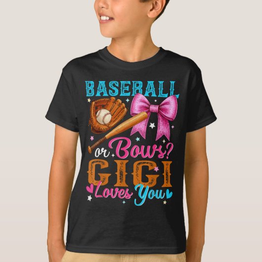 Baseball Or Bows Gigi Loves You Gender Reveal Baby T-shirt (Voorkant)