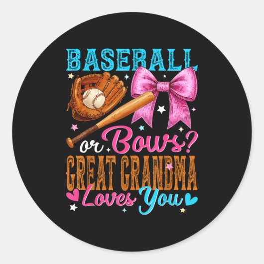 Baseball Or Bows Great Grandma Loves You Gender Re Ronde Sticker (Voorkant)