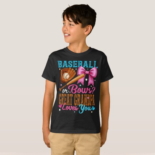 Baseball Or Bows Great Grandpa Loves You Gender Re T-shirt (Voorkant volledig)