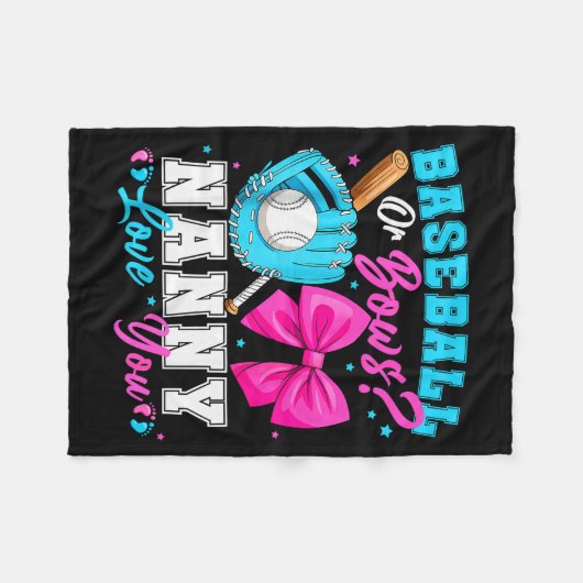 Baseball Or Bows Nanny Loves You Gender Reveal Fam Fleece Deken (Voorkant (Horizontaal))