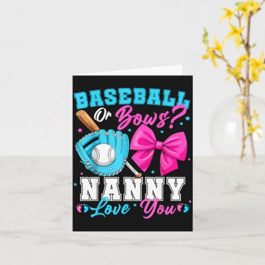 Baseball Or Bows Nanny Loves You Gender Reveal Fam Kaart (Gele Bloem)