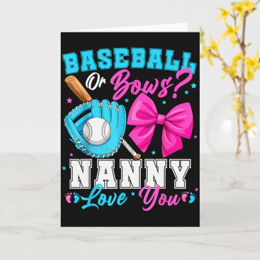 Baseball Or Bows Nanny Loves You Gender Reveal Fam Kaart (Gele Bloem)