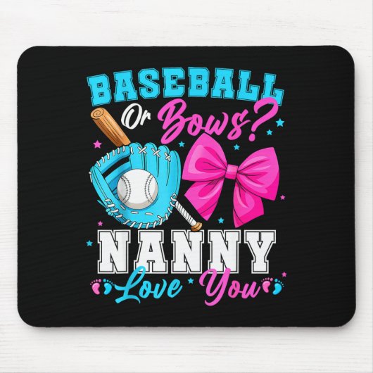Baseball Or Bows Nanny Loves You Gender Reveal Fam Muismat (Voorkant)