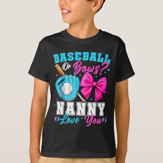 Baseball Or Bows Nanny Loves You Gender Reveal Fam T-shirt (Voorkant)