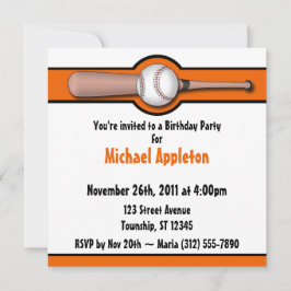 Baseball Oranje Birthday-uitnodigingen Kaart