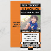 BASEBALL Oranje & Black TICKET PHOTO-uitnodiging Kaart (Voorkant / Achterkant)