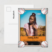 Baseball Oranje & Zwarte Afstuderen Aankondigingskaart (Voorkant / Achterkant)